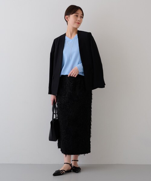 INDIVI（インディヴィ） tシャツ 「洗える／凹凸素材」Vネック