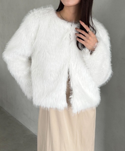 ノーカラーコート コート ノーカラーファージャケット レディース