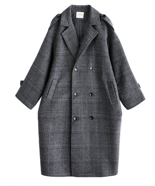 コート チェスターコート オーバーチェック柄ロングチェスターコート