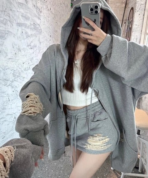 ViViDAY セットアップ 「上下2点セット」ダメージデザインスウェット