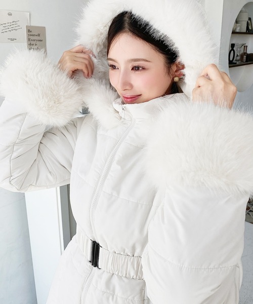 moment+ ダウンコート ダウンジャケット ウェストベルト付きフード