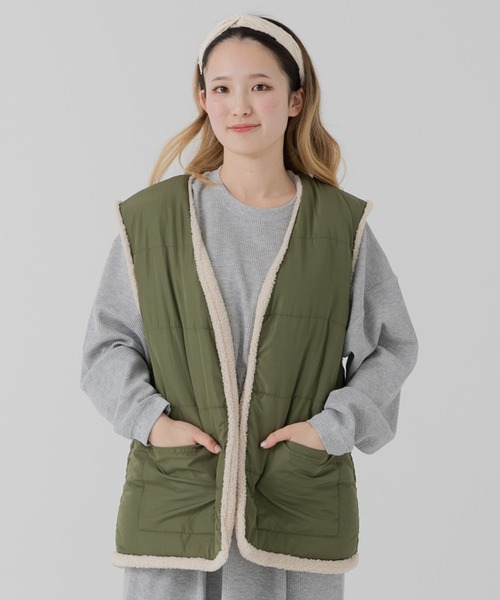 JAM & LINK ベスト ジレ リバーシブルボアベスト レディース