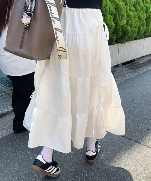 スカート サイドリボン ティアード ロングスカート : ZOZOTOWN Yahoo