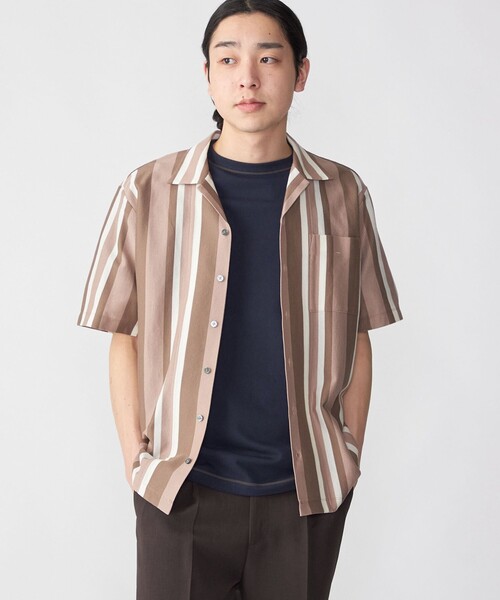 SHIPS（シップス） シャツ SHIPS: ハニカム ストライプ オープンカラー