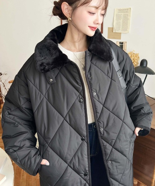 moment+ ダウンコート ダウンジャケット えりファーマットポリエステル