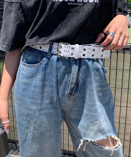 H.naoto クラッシュ ダメージ スタッズハトメハギベルト Wハトメ