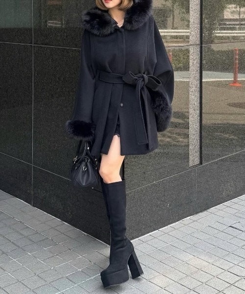 rienda（リエンダ） ポンチョ ウールMIXフードポンチョコート 秋服 冬