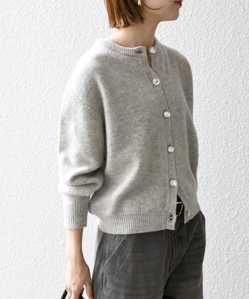 SHIPS any カーディガン any:「手洗い可能」ビジュー ボタン クルー