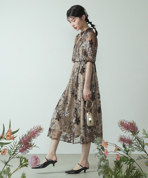 Kana ドレス シック フラワー刺繍 パーティー ドレス 結婚式 お呼ばれ