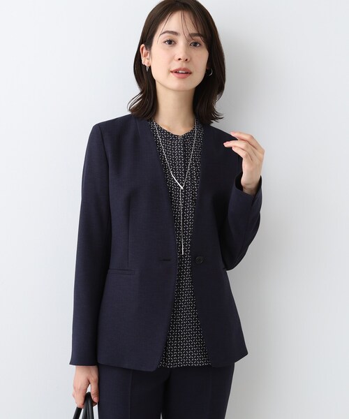 INDIVI（インディヴィ） スーツ 「洗える／スーツ」ノーカラー