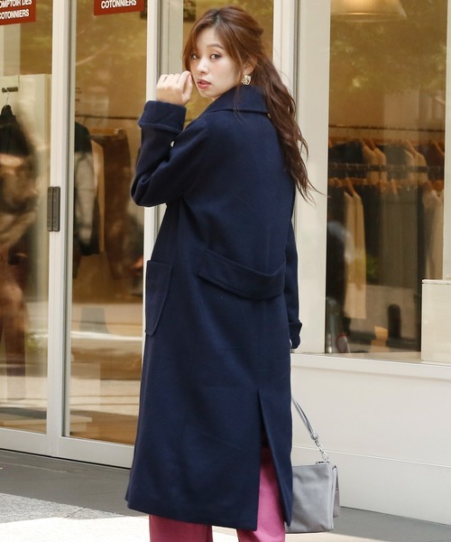 ElegChic コート チェスターコート ビッグポケットロングチェスター