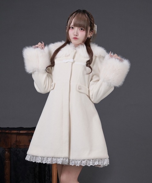 Pal elfy コート アウター ファーカラー付きリボンフレアコート