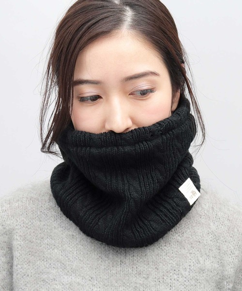 moz（モズ） ネックウォーマー スヌード ケーブル編みニット 裏ボア