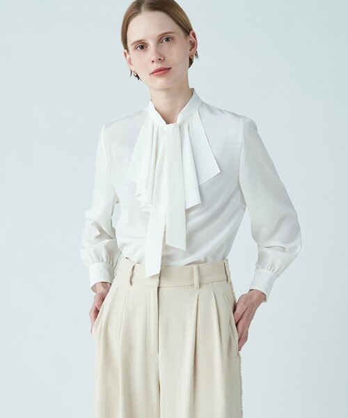 Ballsey（ボールジィ） ブラウス シャツ クリアデシン フリルボウタイ