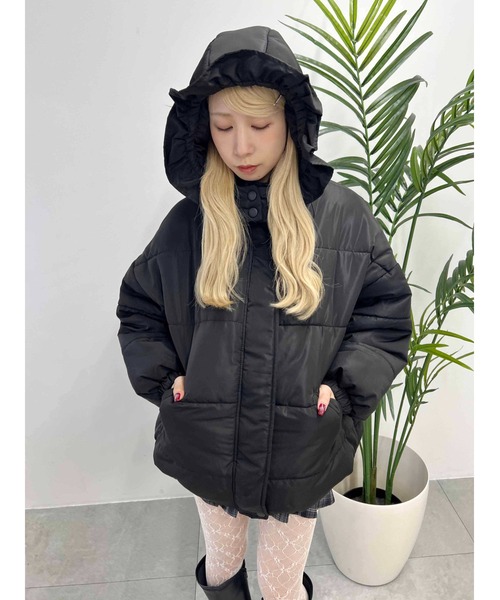 ブルゾン アウター 「PHILLY」フリルフードフェイクダウンジャケット