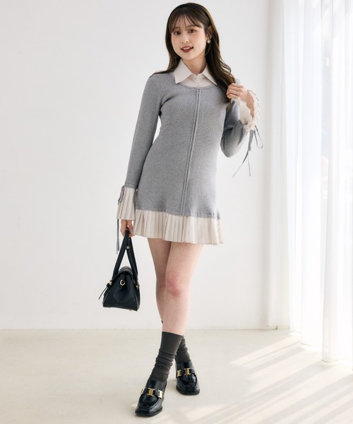 rienda（リエンダ） ワンピース レイヤードパターンシャツニットミニ