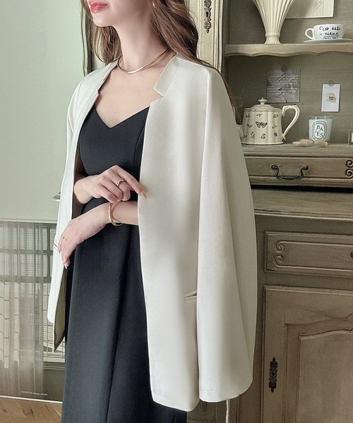 Meiru ジャケット ノーカラージャケット デザインカラースリット