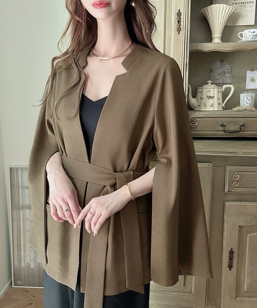 Meiru ジャケット ノーカラージャケット デザインカラースリット