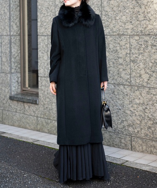 ＆HALF ステンカラーコート コート ファー襟付きカシミヤコート「入学