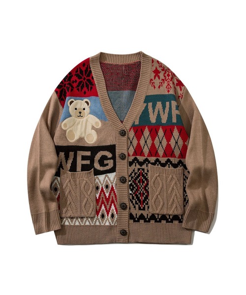 カーディガン 「HOOK」パッチワーク柄ニットカーディガン メンズ