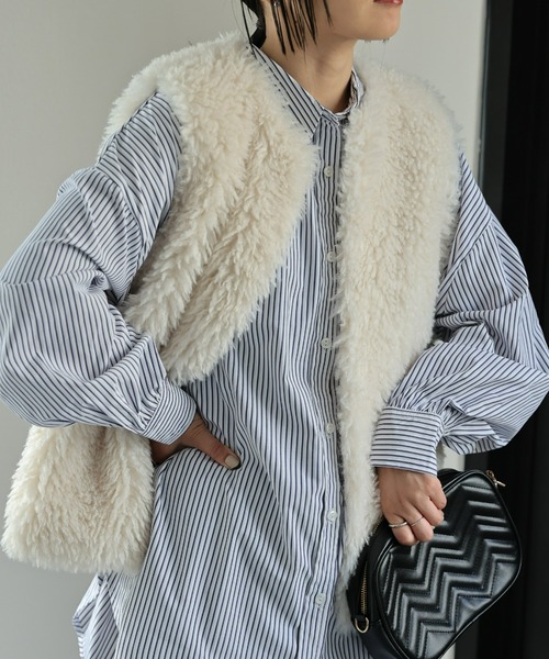 ap retro ベスト ジレ プードルフェイクファーベスト／ジレ レディース