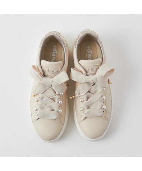 diana（プラスダイアナ） スニーカー パールビジュー付きリボン