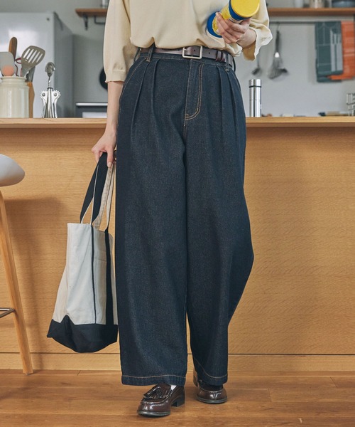 ジーンズ デニム デニムパンツ ハイウエスト タック ワイド ストレート