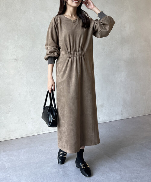 Chez toi（シェトワ） ワンピース スエード×リブ前後2WAYワンピース