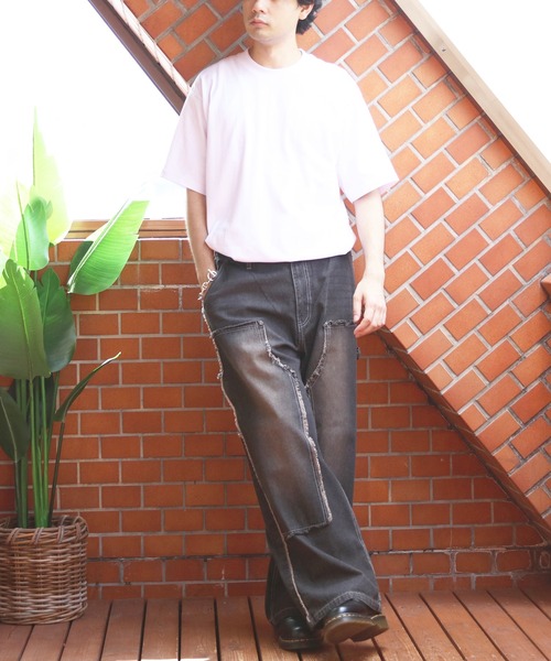 8 ジーンズ ダブルニーフリンジ加工デニムパンツ メンズ レディース