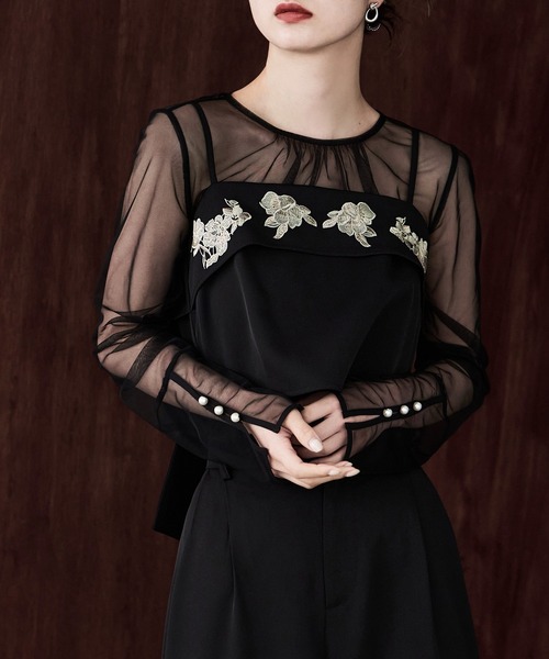 etoll.（エトル） パンツドレス 3piece刺繍リボンビスチェ＆タック