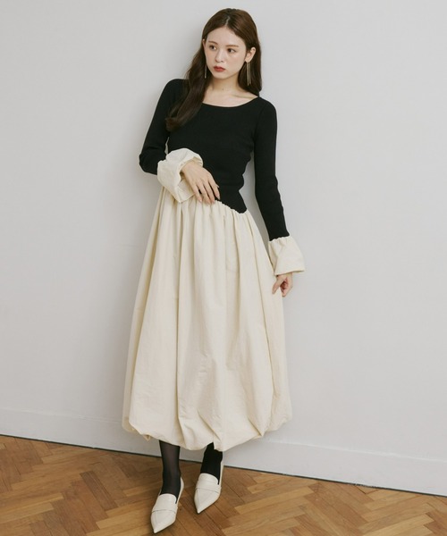 Olu.（オルドット） ワンピース ニットドッキングバルーンワンピース