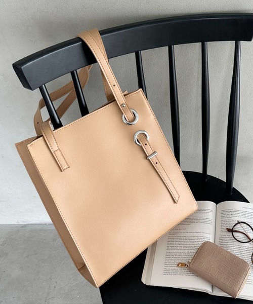 トートバッグ 「A4収納可能」スクエア自立PUトートバッグ レディース