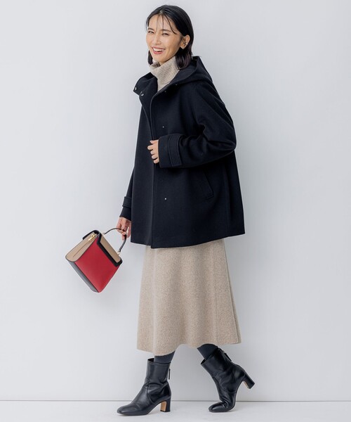 コート アウター ウールカシミヤビーバー フード付き ショートコート