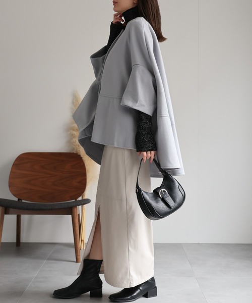 sakishimatokyo ポンチョ フェイクウール ノーカラーケープコート