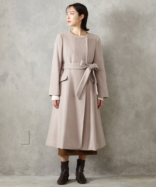 AIMER（エメ） ノーカラーコート コート アルパカシャギーウールフレア