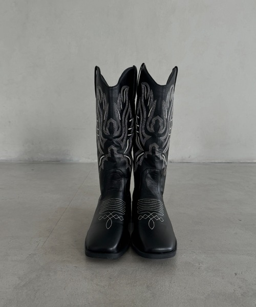 ブーツ 刺繍 ウエスタンミドルブーツ アメカジブーツ レディース