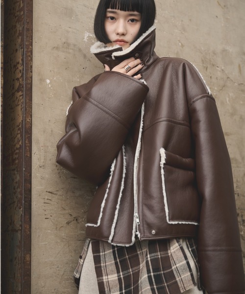 AIC. ムートンコート ボアコート 2wayフェイクレザームートン