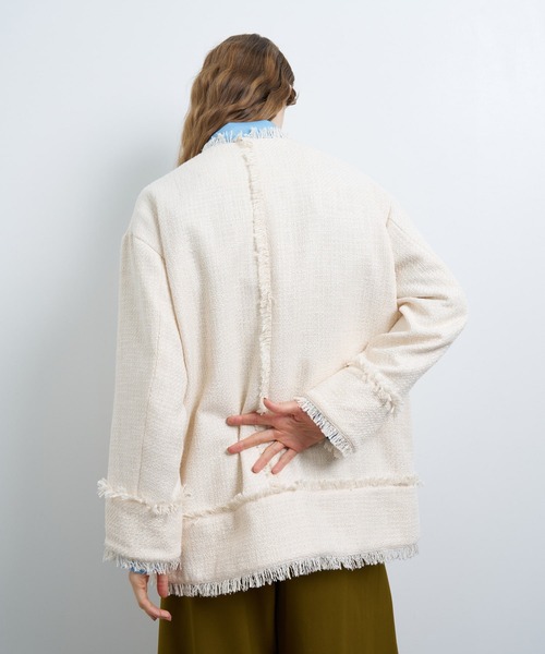 LANVIN en Bleu ジャケット ノーカラージャケット ファンシーツイード