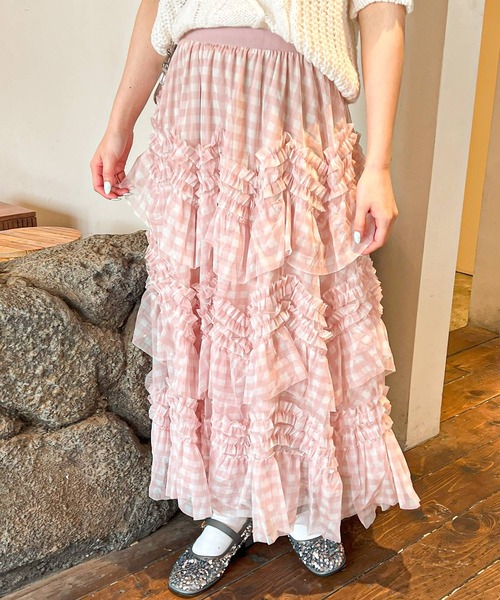 frunco スカート 「新色追加」ギンガムチェック段フリルスカート