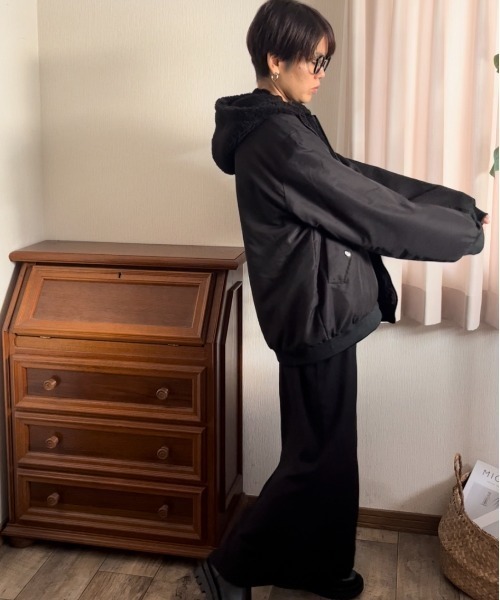 ブルゾン アウター 2way リバーシブル フードボアブルゾン レディース