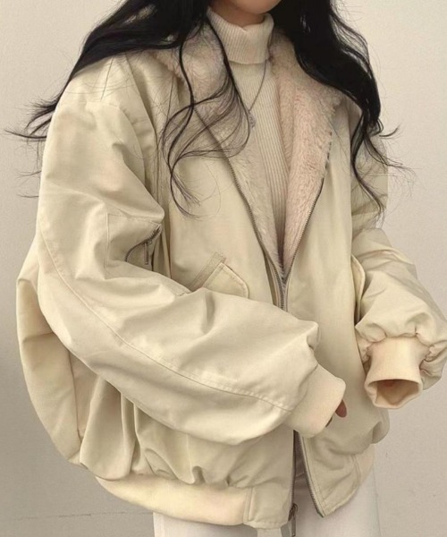 ブルゾン アウター 2way リバーシブル フードボアブルゾン レディース