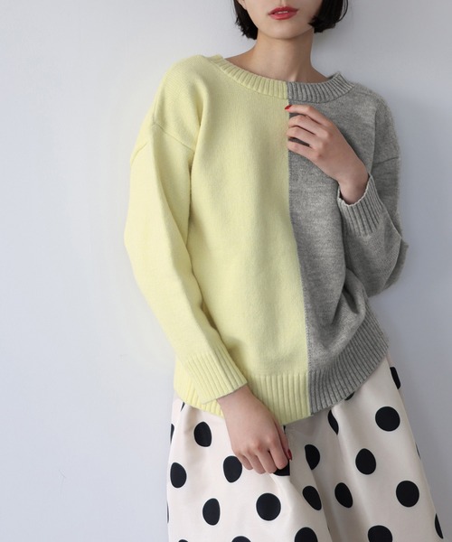 ELFRANK カーディガン 前後2WAYバイカラーニットカーディガン