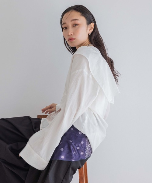 PINK HOUSE セーラーカラーフリルシャツ ピンタック プラック PINK