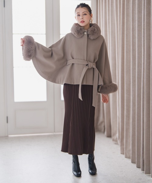 MISCH MASCH（ミッシュマッシュ） ポンチョ 2025秋冬新作 ブローチ付き