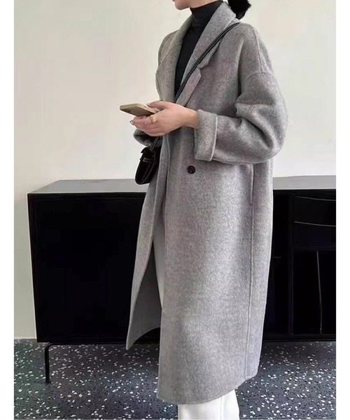 コート チェスターコート ダブルブレストロングコート レディース