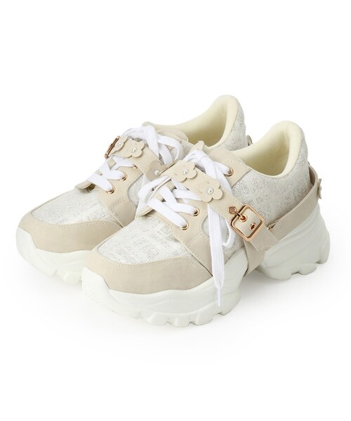 ESPERANZA（エスペランサ） スニーカー ツイード風フラワーベルト厚底