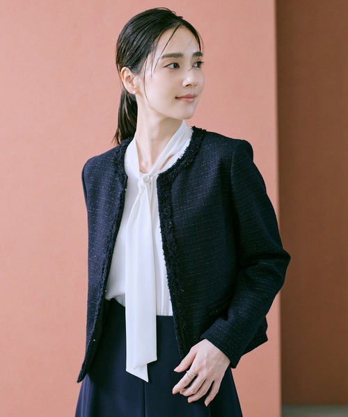 ROPE'（ロペ） ジャケット ノーカラージャケット ミックスツイードノー