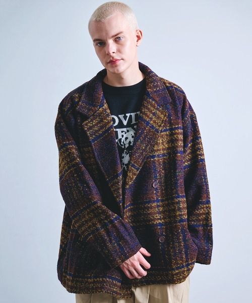 Revo. pコート ピーコート オーバーサイズ ブークレ 起毛 チェック