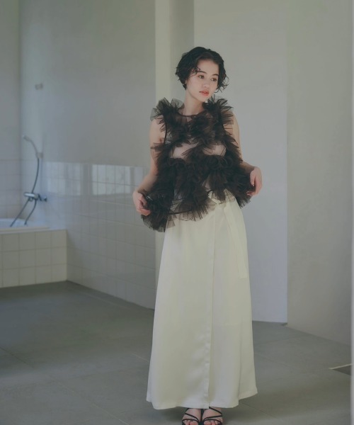 NOTRE emor（ノートルエモア） ブラウス シャツ asymmetry tulle tops