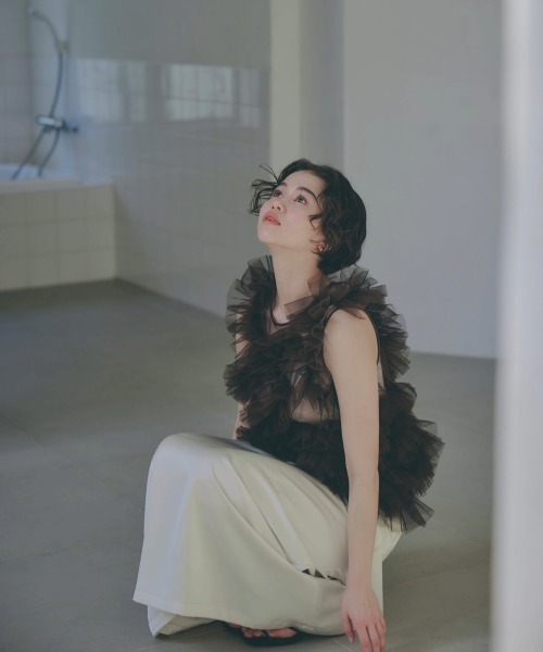 NOTRE emor（ノートルエモア） ブラウス シャツ asymmetry tulle tops